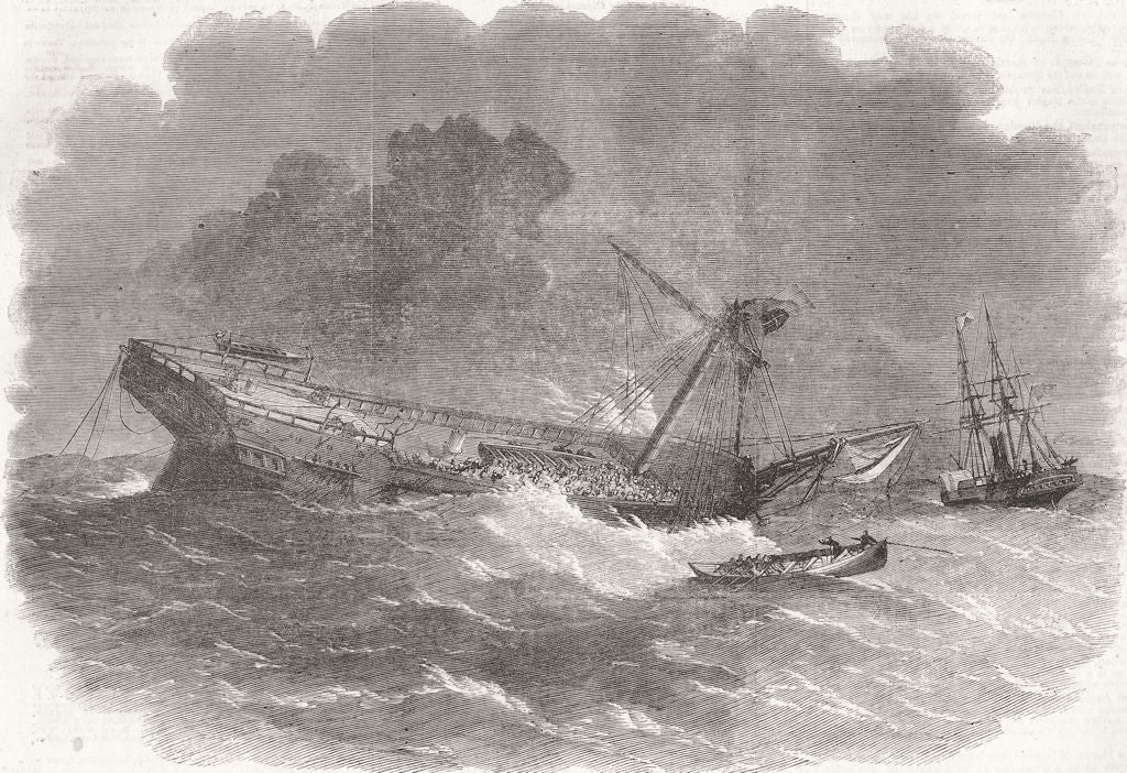 SHIPS. Lifeboat, Tagus, wreck, Martin Luther emigrants 1857 old antique print